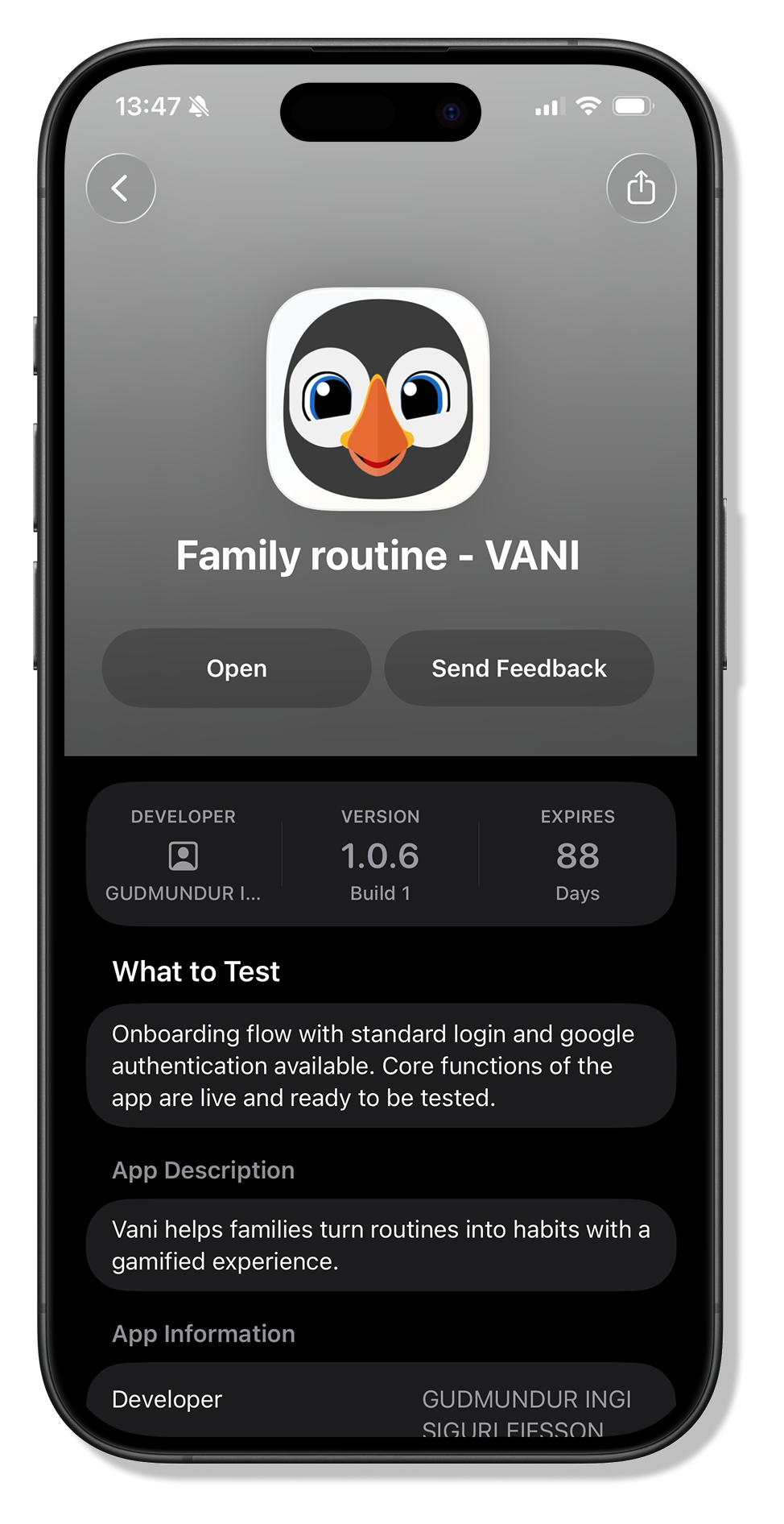 TestFlight Send Feedback button